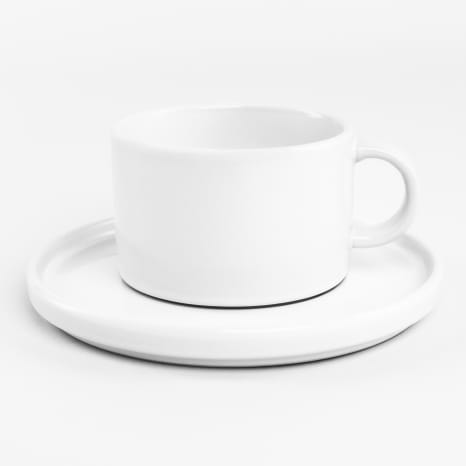 Image of JAN Flat Stackable Tea Cups & Saucers, Set of 4