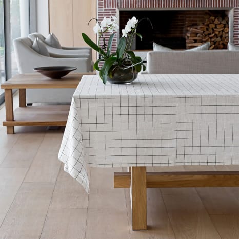 Image of Linen House Oxford Grid Cream Tablecloth