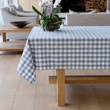Image of Linen House Oxford Check Light Blue Tablecloth