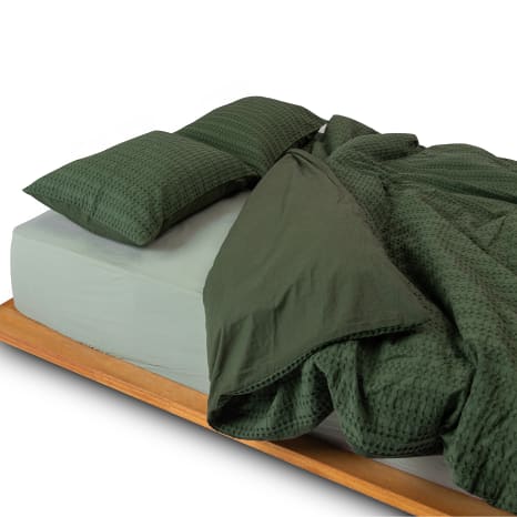 Image of Thread Office Olive Cotton Waffle Duvet Cover Set