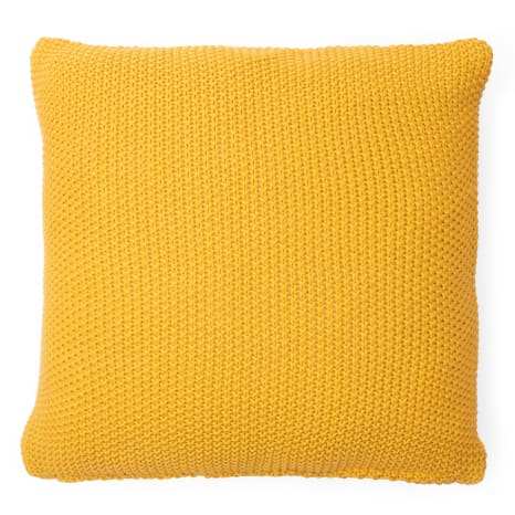 Image of Thread Office Citrus Yellow Knitted Cotton Scatter Cushion with Feather Blend Inner, 50cm x 50cm