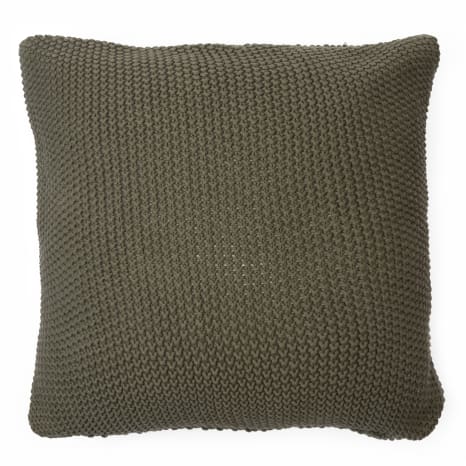 Image of Thread Office Knitted Cotton Olive Scatter Cushion with Feather Blend Inner, 50cm x 50cm