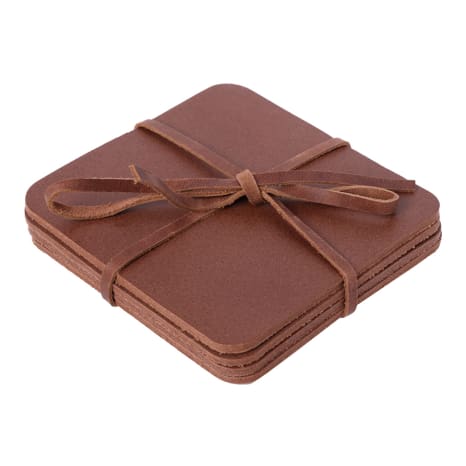 Image of La Porte Blanche Turin Luxe Brown Harness Leather Coaster, Set of 4