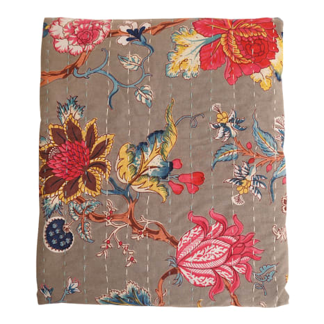 Image of India Ink Grey Garden of Eden Kantha Stitched Throw
