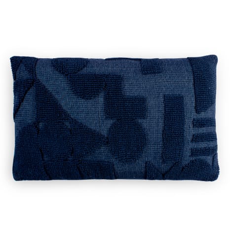 Image of Thread Office Denim Circular Shapes Knitted Scatter Cushion with Feather Blend Inner, 40cm x 60cm