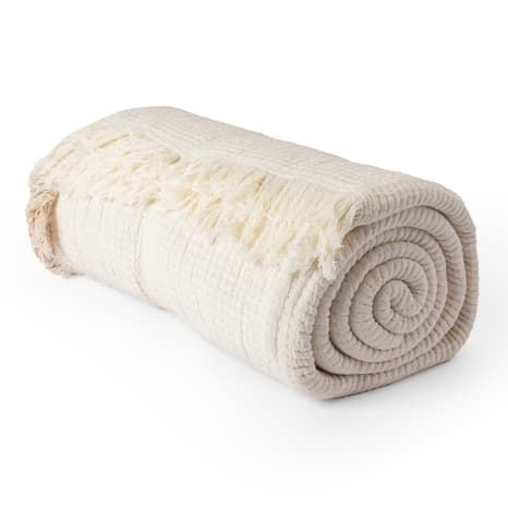 Image of Thread Office Natural Reversible Woven Fringe Throw, 180cm x 200cm