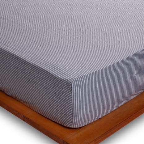 Image of Thread Office Charcoal Cotton Yarn Dye Stripe Fitted Sheet