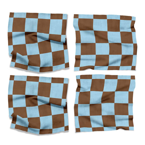 Image of Cara Saven Decor Blue and Brown Check Napkins, Set of 4