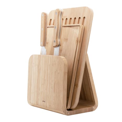 Image of Pebbly Bread Board and Knives, Set of 5