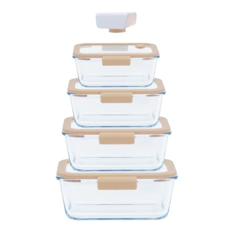 Image of Pebbly Rectangular Glass Containers with Vacuum Pump, Set of 5