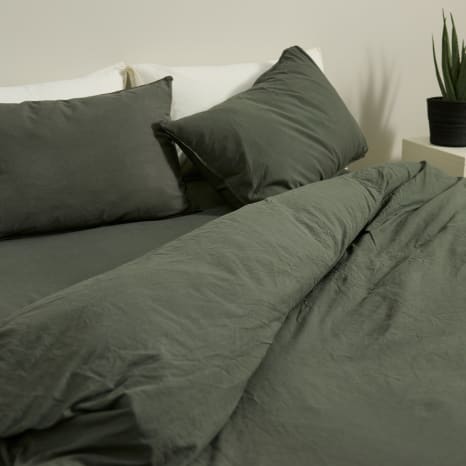 Image of Thread Office Deep Green Washed Cotton Duvet Cover Set
