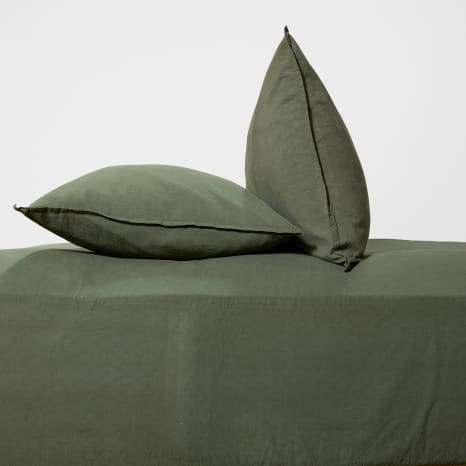 Image of Thread Office Deep Green Washed Cotton Pillowcases, Set of 2
