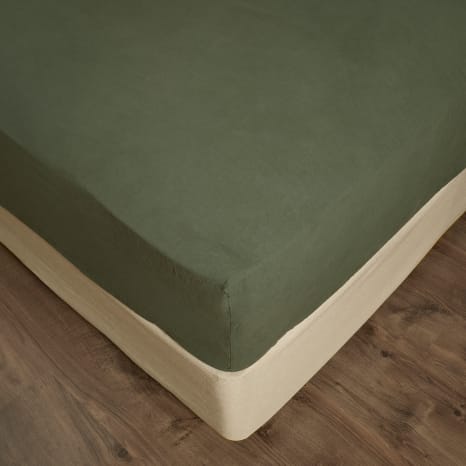 Image of Thread Office Deep Green Washed Cotton Fitted Sheet