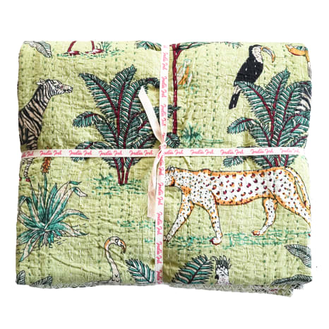 Image of India Ink Pistachio Safari Kantha Stitched Throw