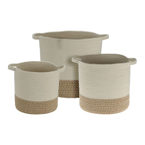 Image of H & S Collection Two-Tone Cotton Rope Round Storage Baskets, Set of 3