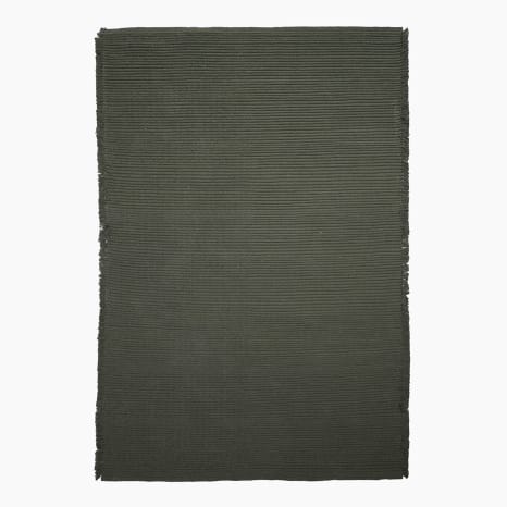 Image of Thread Office Green Cotton Handwoven Area Rug with Fringe, 160cm x 230cm