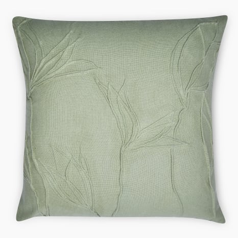 Image of Thread Office Sage Floral Embroidery Stonewash Scatter Cushion with Feather Blend Inner, 50cm x 50cm