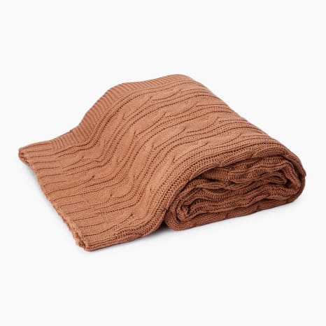 Image of Thread Office Nutmeg Cable Knitted Throw, 180cm x 200cm