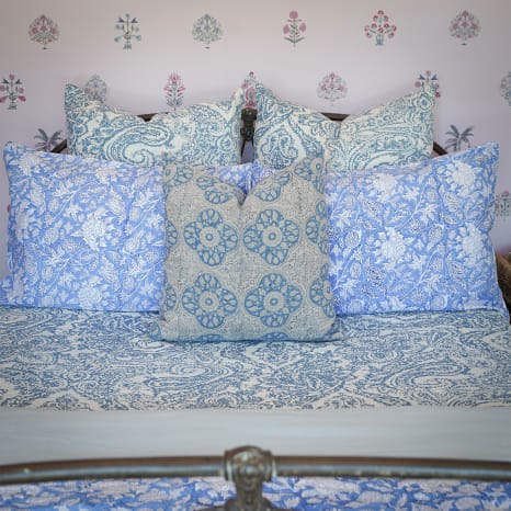 Image of India Ink Blue Prince Paisley Kantha Stitched Throw