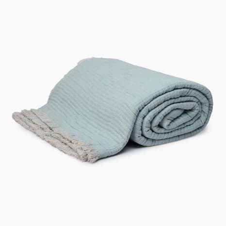 Image of Thread Office Pale Blue Reversible Woven Fringe Throw, 180cm x 200cm