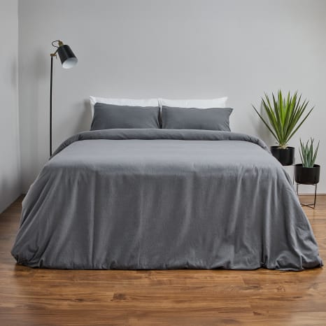 Image of Thread Office Charcoal Brushed Cotton Duvet Cover Set