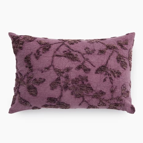 Image of Thread Office Plum Floral Cotton Chenille Jacquard Scatter Cushion with Feather Blend Inner, 40cm x 60cm