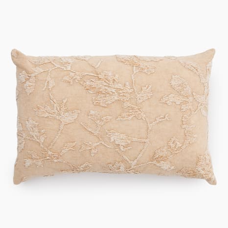 Image of Thread Office Oatmeal Floral Cotton Chenille Jacquard Scatter Cushion with Feather Blend Inner, 40cm x 60cm