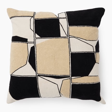 Image of Thread Office Black & Natural Abstract Scatter Cushion with Feather Blend Inner, 50cm x 50cm