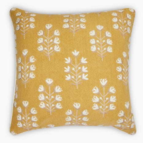 Image of Thread Office Yellow Embroidery Block Flower Scatter Cushion with Feather Blend Inner, 50cm x 50cm