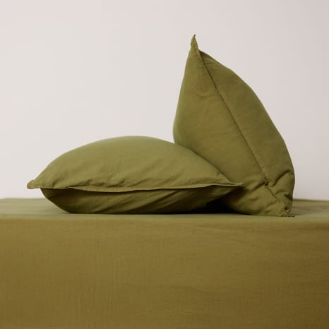 Image of Thread Office Olive Washed Cotton Pillowcases, Set of 2