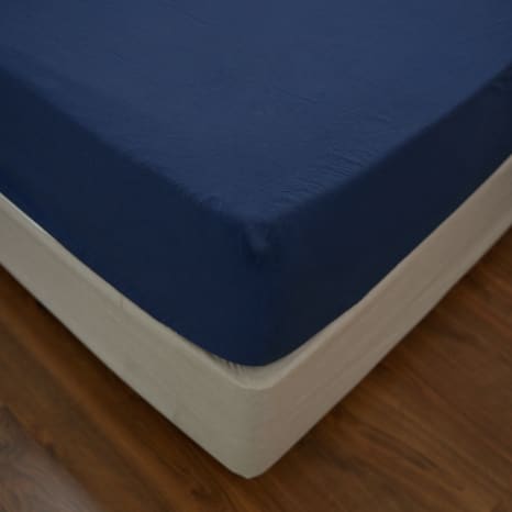 Image of Thread Office Navy Washed Cotton Fitted Sheet