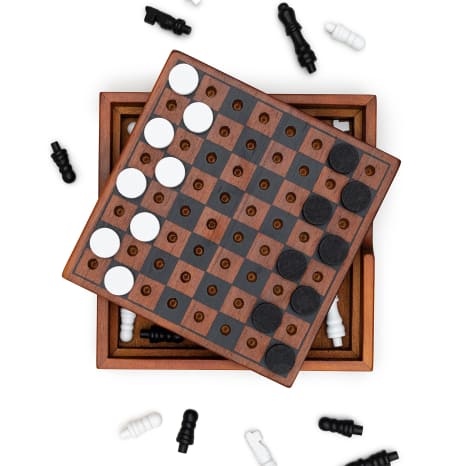 Image of Suck UK Iron & Glory Travel Wooden Chess and Checkers Set