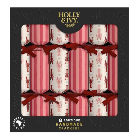 Image of Holly & Ivy Boutique Exclusive Lobster and Stripe Crackers, Pack of 6