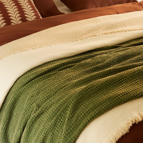 Image of Thread Office Green Stonewash Waffle Throw, 180cm x 200cm