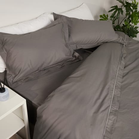 Image of Thread Office 400 Thread Count Charcoal Percale Weave Duvet Cover Set with Oxford Edge