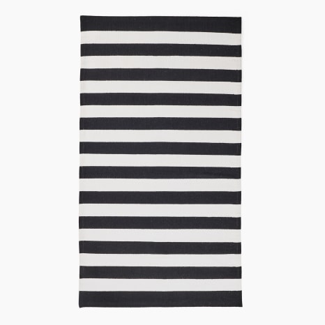 Image of Thread Office Black Stripe Handwoven Outdoor Runner, 80cm x 150cm