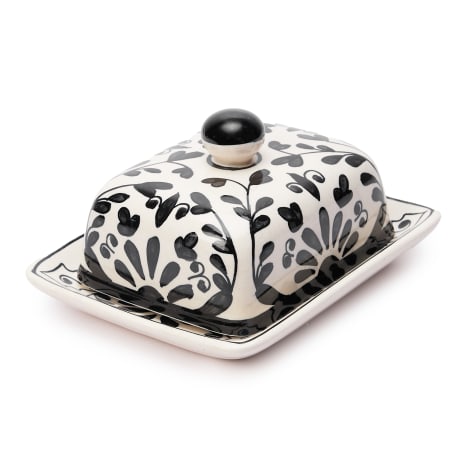 Image of Humble & Mash Black Floral Ceramic Butter Dish, 10.2cm