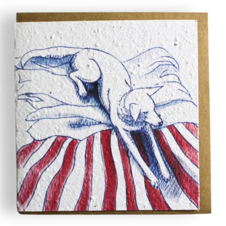 Image of Growing Paper Dog On The Bed Greeting Card