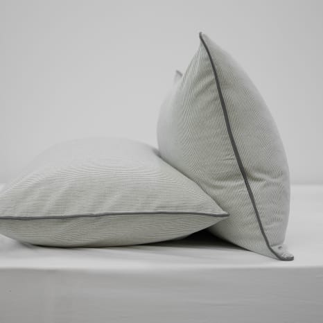 Image of Thread Office Grey Yarn Dye Pinstripe Pillowcases with Piping, Set of 2