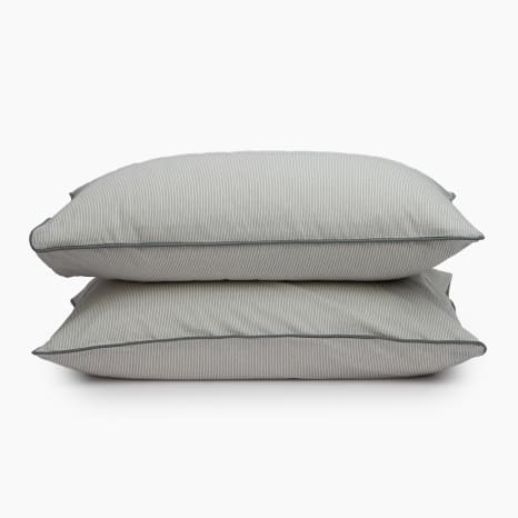 Image of Thread Office Grey Yarn Dye Pinstripe Pillowcases with Piping, Set of 2