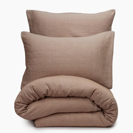 Image of Thread Office Natural Herringbone Stonewash Cotton Duvet Cover Set