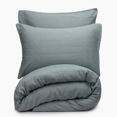 Image of Thread Office Steel Blue Herringbone Stonewash Cotton Duvet Cover Set