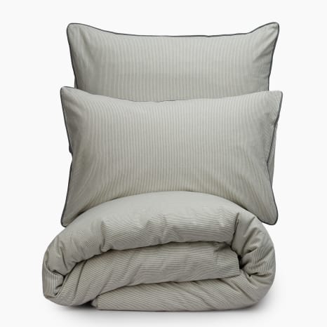 Image of Thread Office Cotton Yarn Dye Pinstripe with Piping Duvet Cover Set Grey