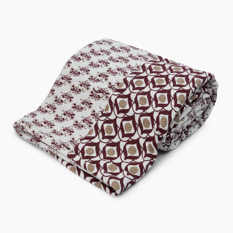 Image of Thread Office Cinnamon Block Print Cotton Throw, 180cm x 200cm