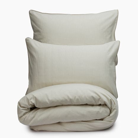 Image of Thread Office Stone Cotton Yarn Dye Pinstripe with Piping Duvet Cover Set