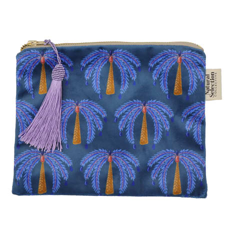 Image of Natural Selection Collective Azure Palms Velvet Make-Up Bag, 20cm x 15cm