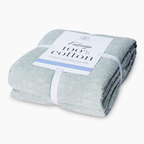 Image of Thread Office Green Foliage Cotton Bedspread Set, 3-Piece