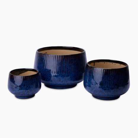 Image of Thread Office Blue Ceramic Glazed Planters, Set of 3