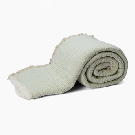 Image of Thread Office Sage Green Reversible Woven Fringe Throw, 180cm x 200cm