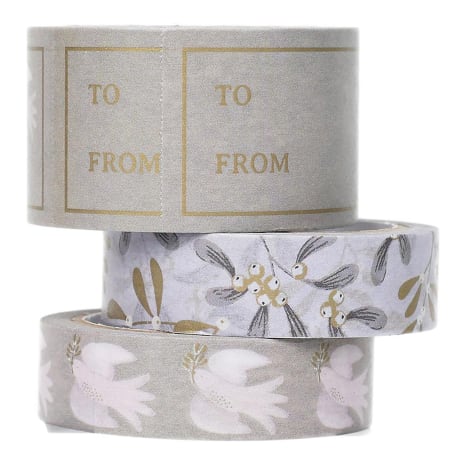 Image of Talking Tables Botanical Mistletoe Paper Tape Wrapping Kit, Pack of 3